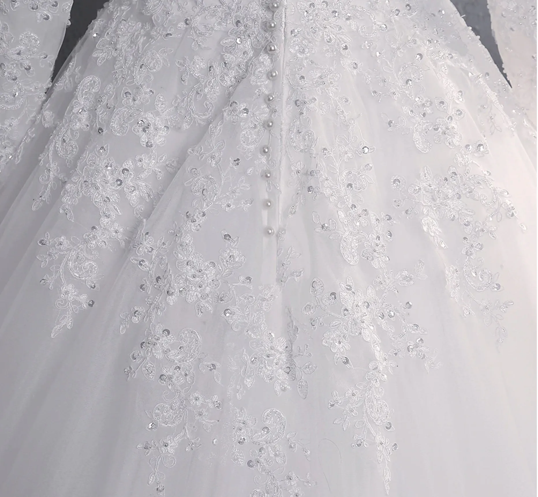 Elegant High Neck With Train Princess Lace Embroidery Wedding Gown