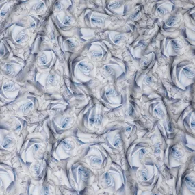 Elegant Ice Blue Rose 3D Synthetic Modal Satin Fabric - Luxury Floral Texture, 110cm - Shop Online-D17976