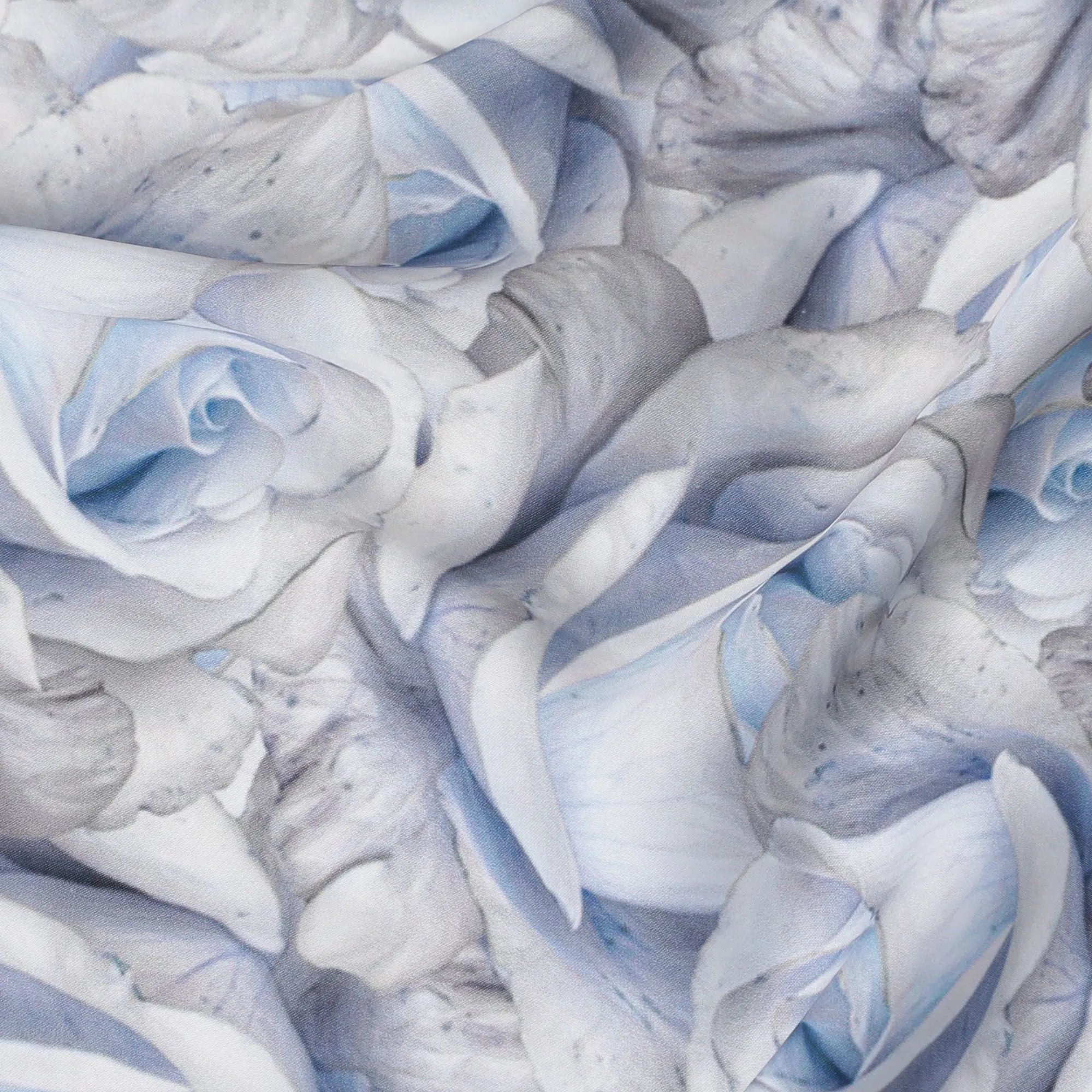 Elegant Ice Blue Rose 3D Synthetic Modal Satin Fabric - Luxury Floral Texture, 110cm - Shop Online-D17976