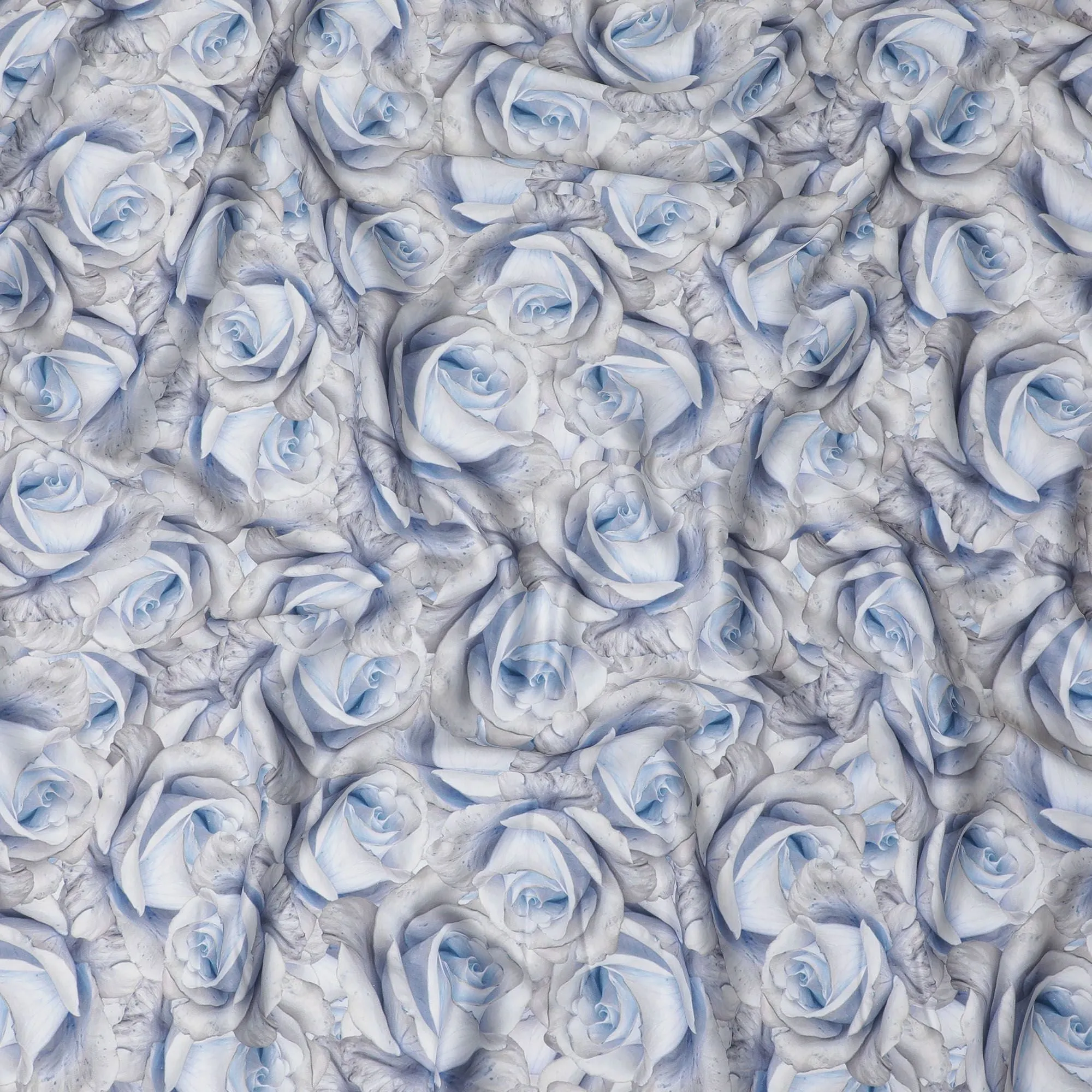 Elegant Ice Blue Rose 3D Synthetic Modal Satin Fabric - Luxury Floral Texture, 110cm - Shop Online-D17976