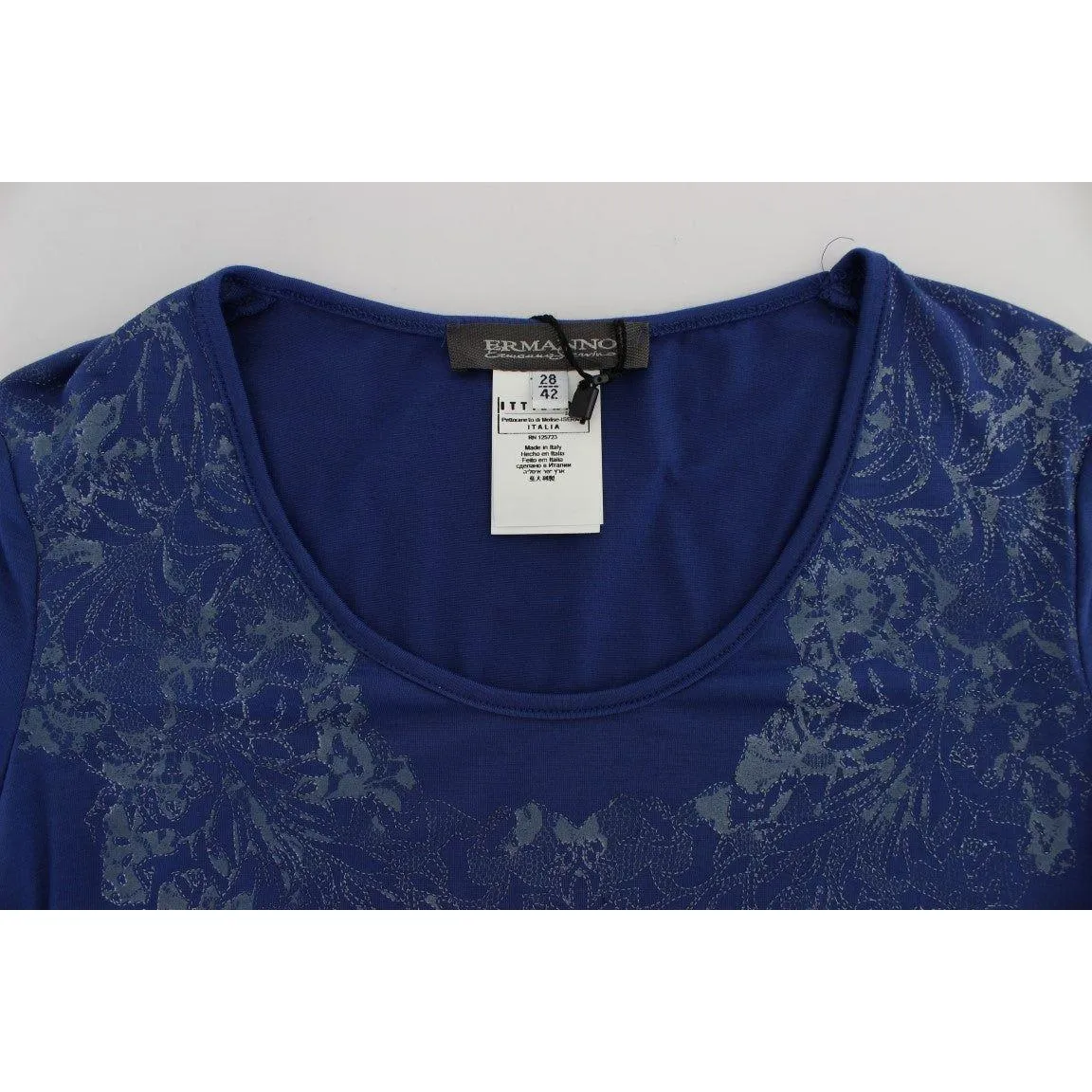 Ermanno Scervino Elegant Blue Crew Neck Tee with Logo Detail