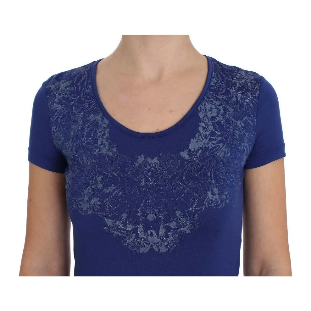 Ermanno Scervino Elegant Blue Crew Neck Tee with Logo Detail