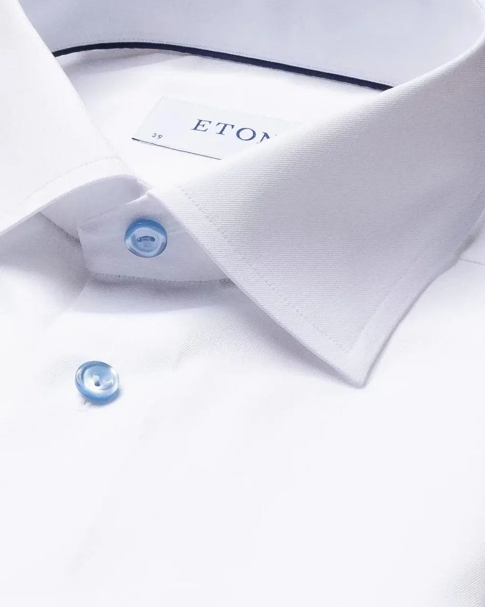 ETON Plain Shirt With Contrast Button Single Cuff Contemporary Fit WHITE