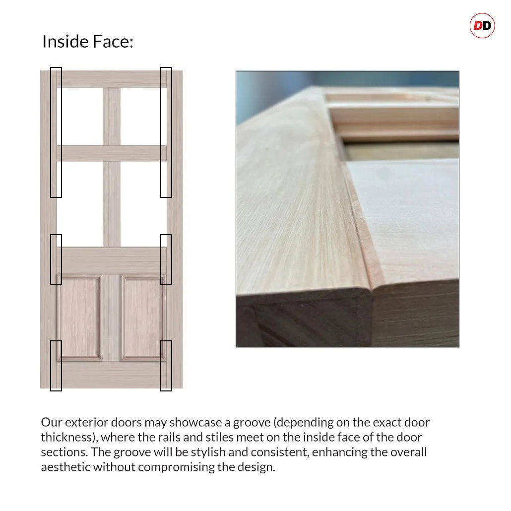 Exterior Colonial Made to Measure Front Door - 57mm Thick - Six Colour Options - Toughened Double Glazing - 4 Pane 2 Panel