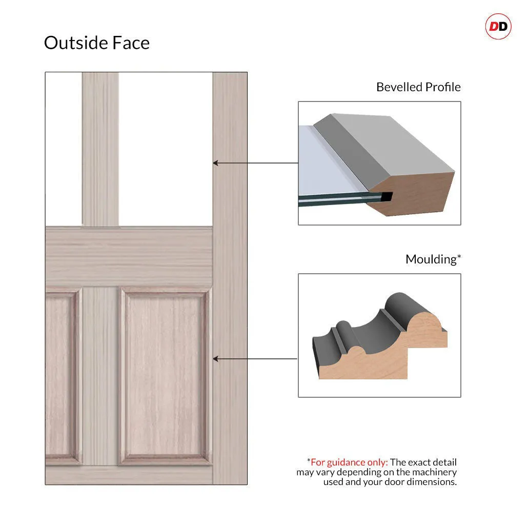 Exterior Colonial Made to Measure Front Door - 57mm Thick - Six Colour Options - Toughened Double Glazing - 4 Pane 2 Panel