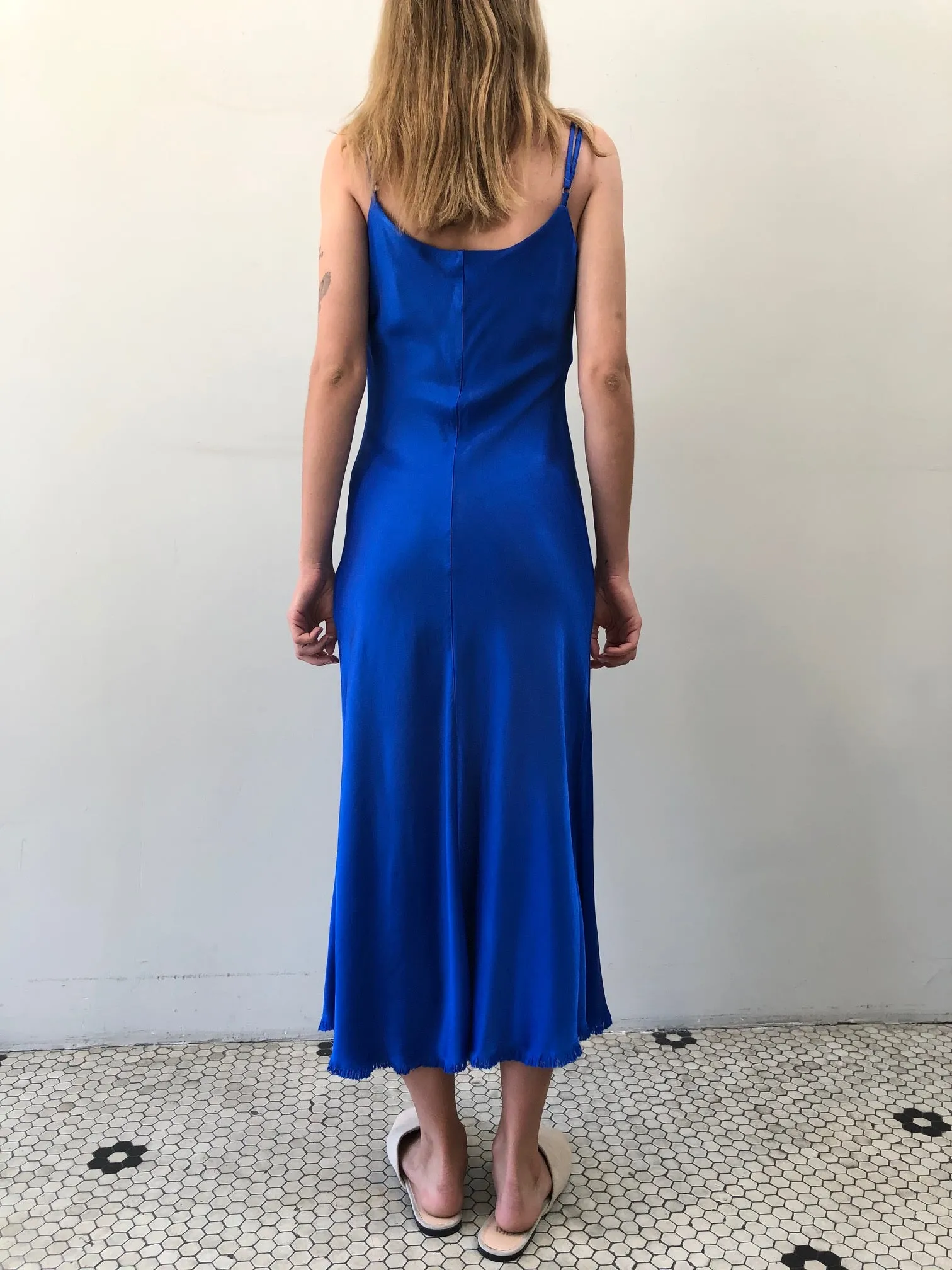 Farrah Slip Dress in Vintage Satin - Cobalt