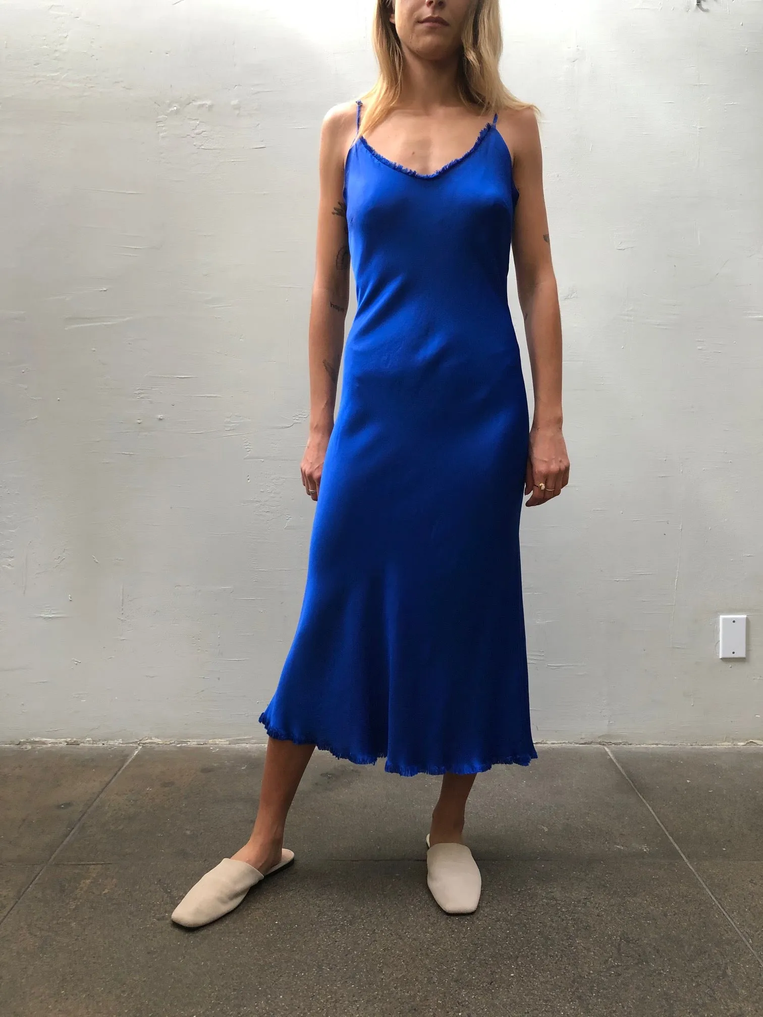 Farrah Slip Dress in Vintage Satin - Cobalt