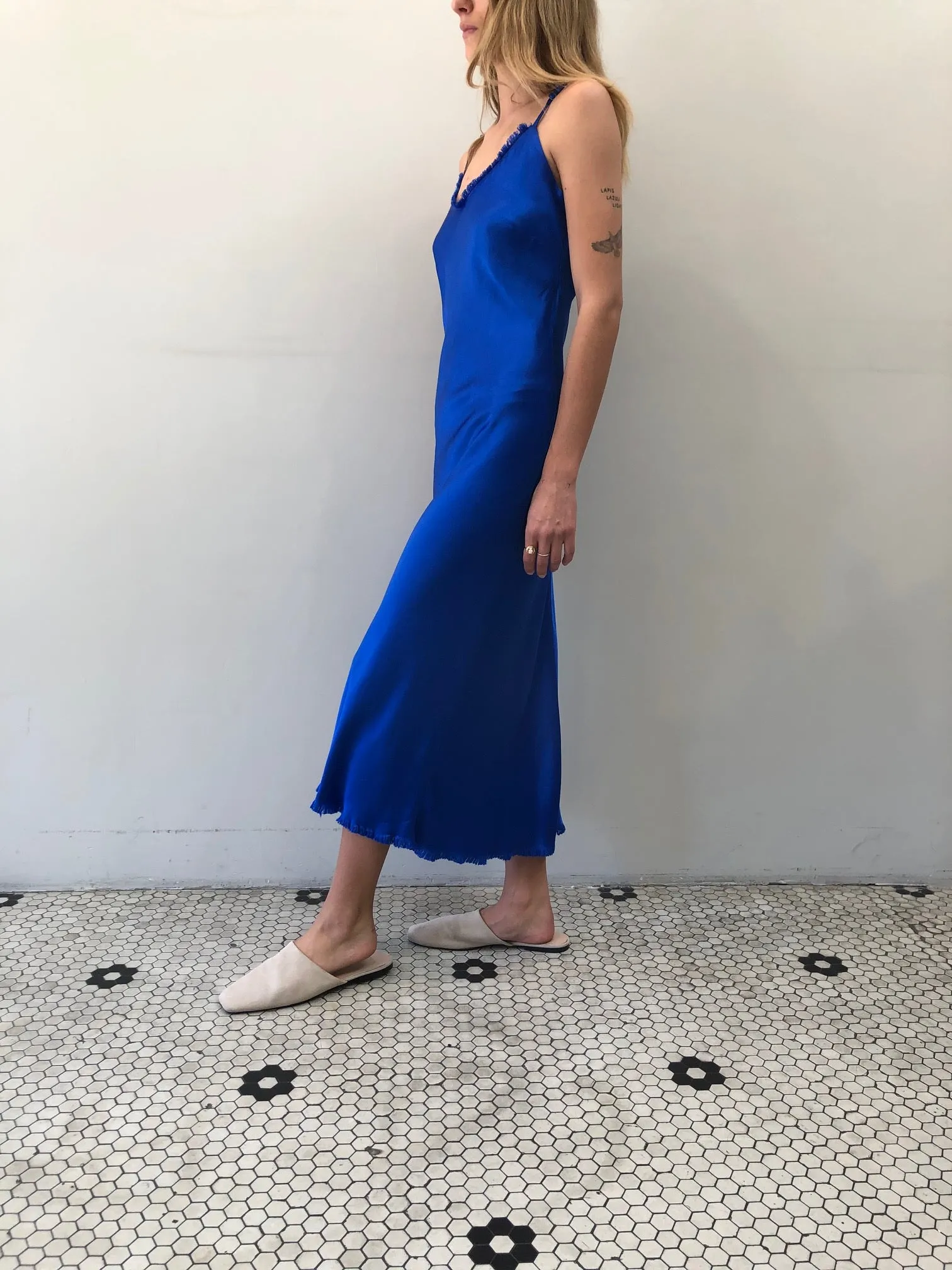 Farrah Slip Dress in Vintage Satin - Cobalt