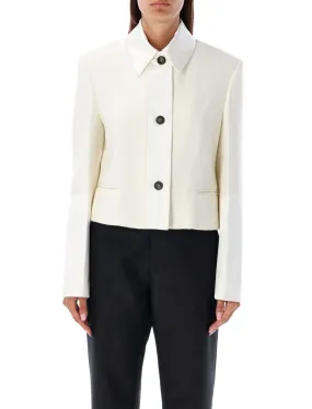 Ferragamo Sophisticated White Cropped Jacket with Satin Inserts for Women