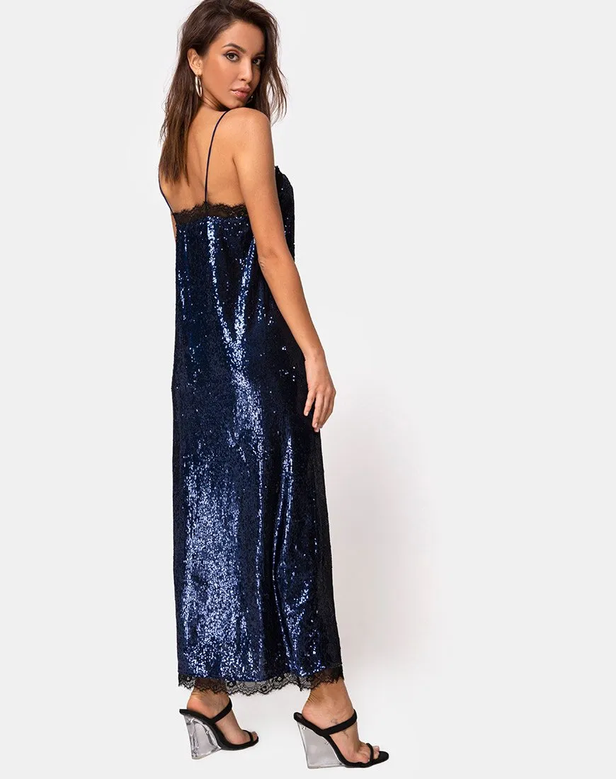 Fitilia Maxi Dress in Midnight Mini Sequin with Black Lace