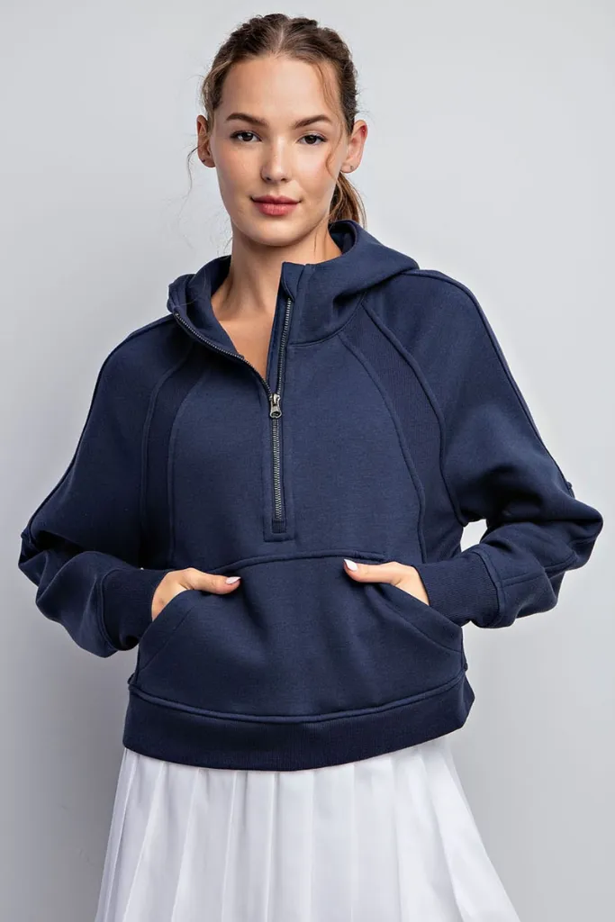 Fleece French Terry Cropped Quarter Zip Hoodie