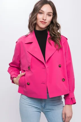 Fuchsia Cropped Trench Jacket with Belt Sleeve Detail