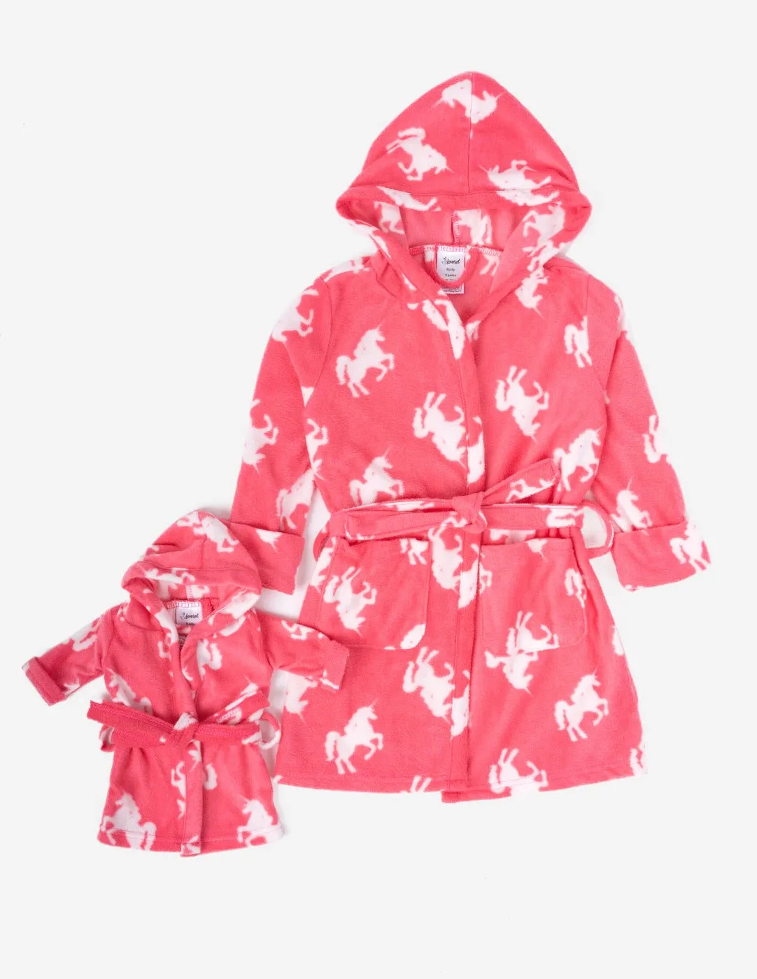 Girl and Doll Fleece Hooded Unicorn Robe