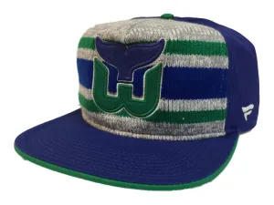 Hartford Whalers Fanatics Blue "Dispatch" Knit Adj. Snapback Flat Bill Hat Cap