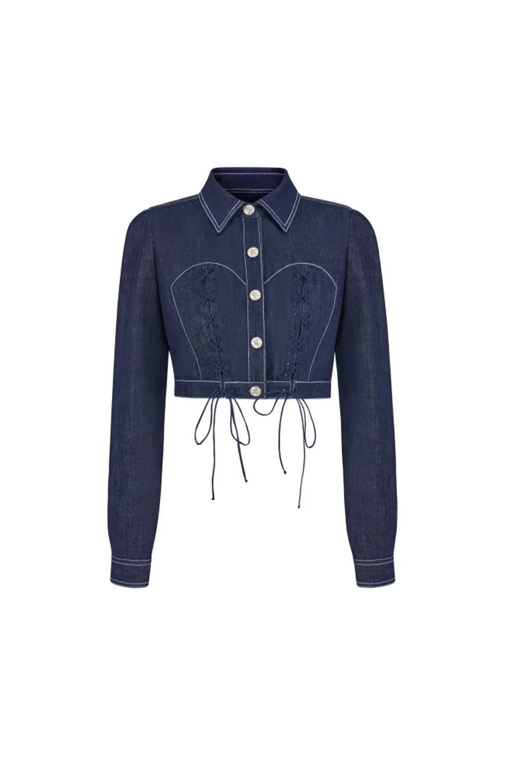 Havana Cropped Collared Neck Denim Jacket