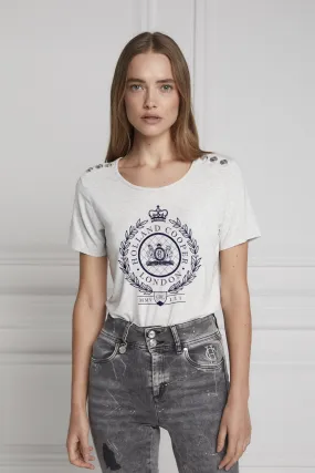 Holland Cooper Ornate Crest Tee Ladies T-Shirt in Ice Marle & Navy