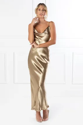 Honey Couture EVELYN Gold Silky Slip Formal Dress