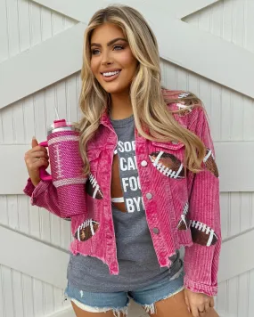 Hot Pink Corduroy Sequin FOOTBALL Jacket