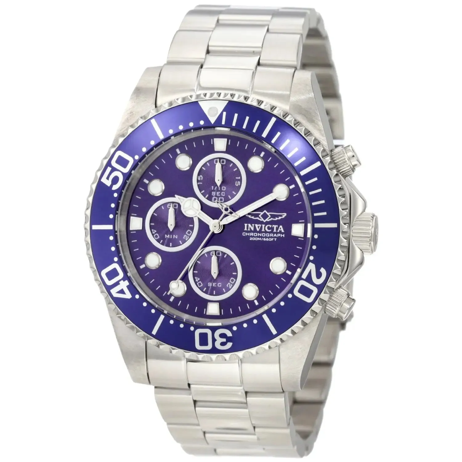 Invicta Men's Pro Diver Chronograph 200m Silver Tone Stainless Steel Watch 1769