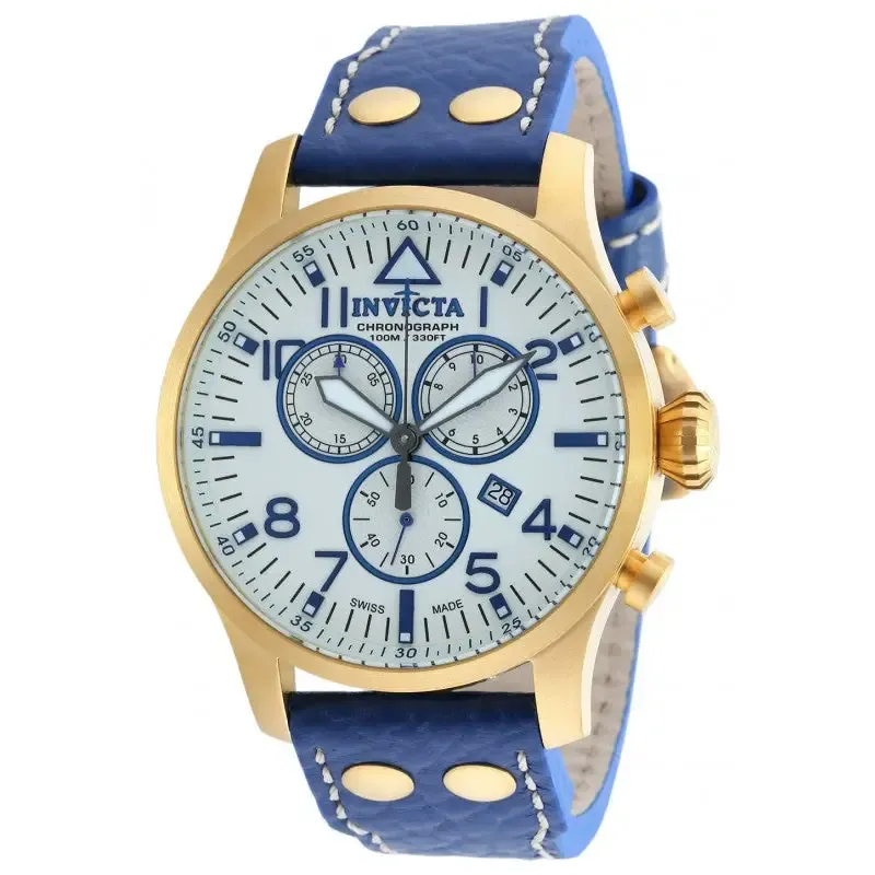 Invicta Men's Reserve Chronograph Gold Plated Case Blue Leather Watch 19751