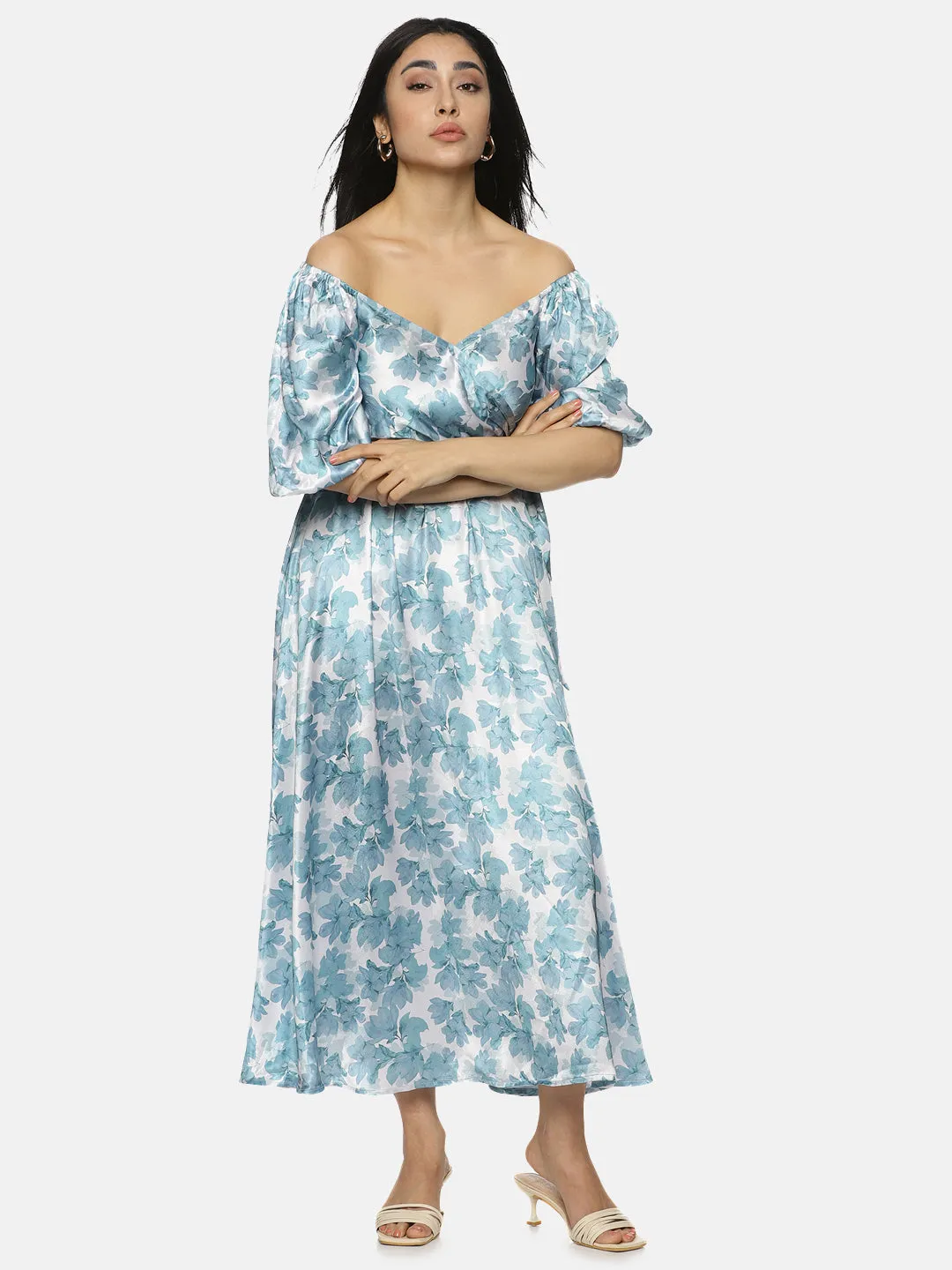 IS.U Floral Blue Wrap Midaxi Dress