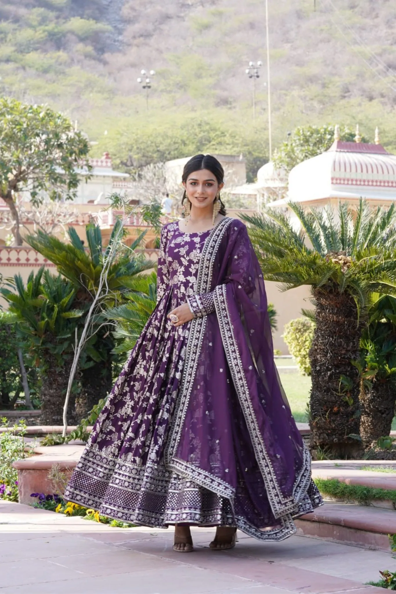 Jacquard With Sequins Embroidered Work Gown & Dupatta Set