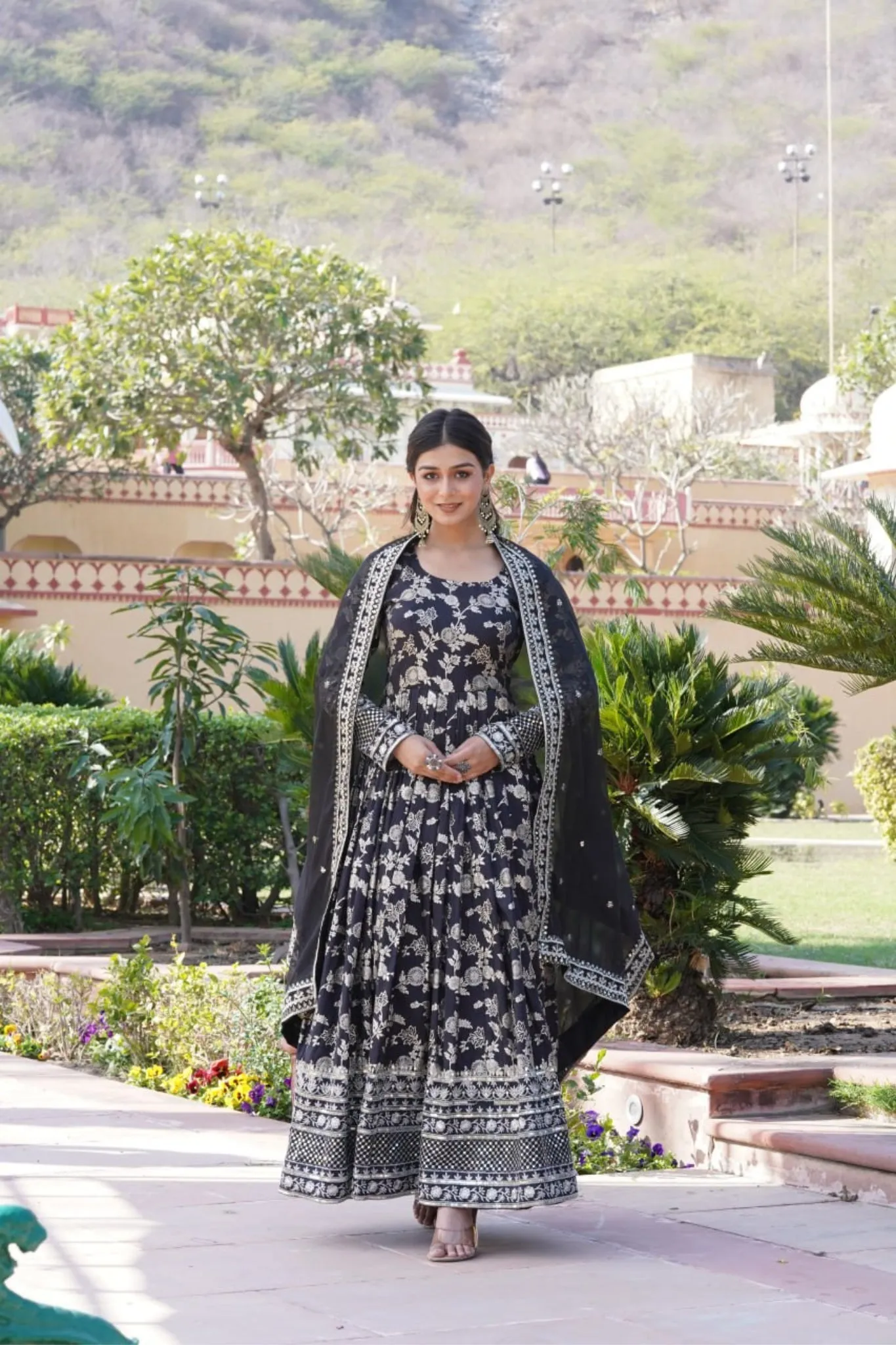 Jacquard With Sequins Embroidered Work Gown & Dupatta Set