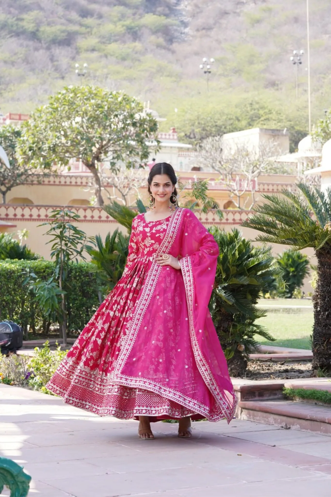 Jacquard With Sequins Embroidered Work Gown & Dupatta Set