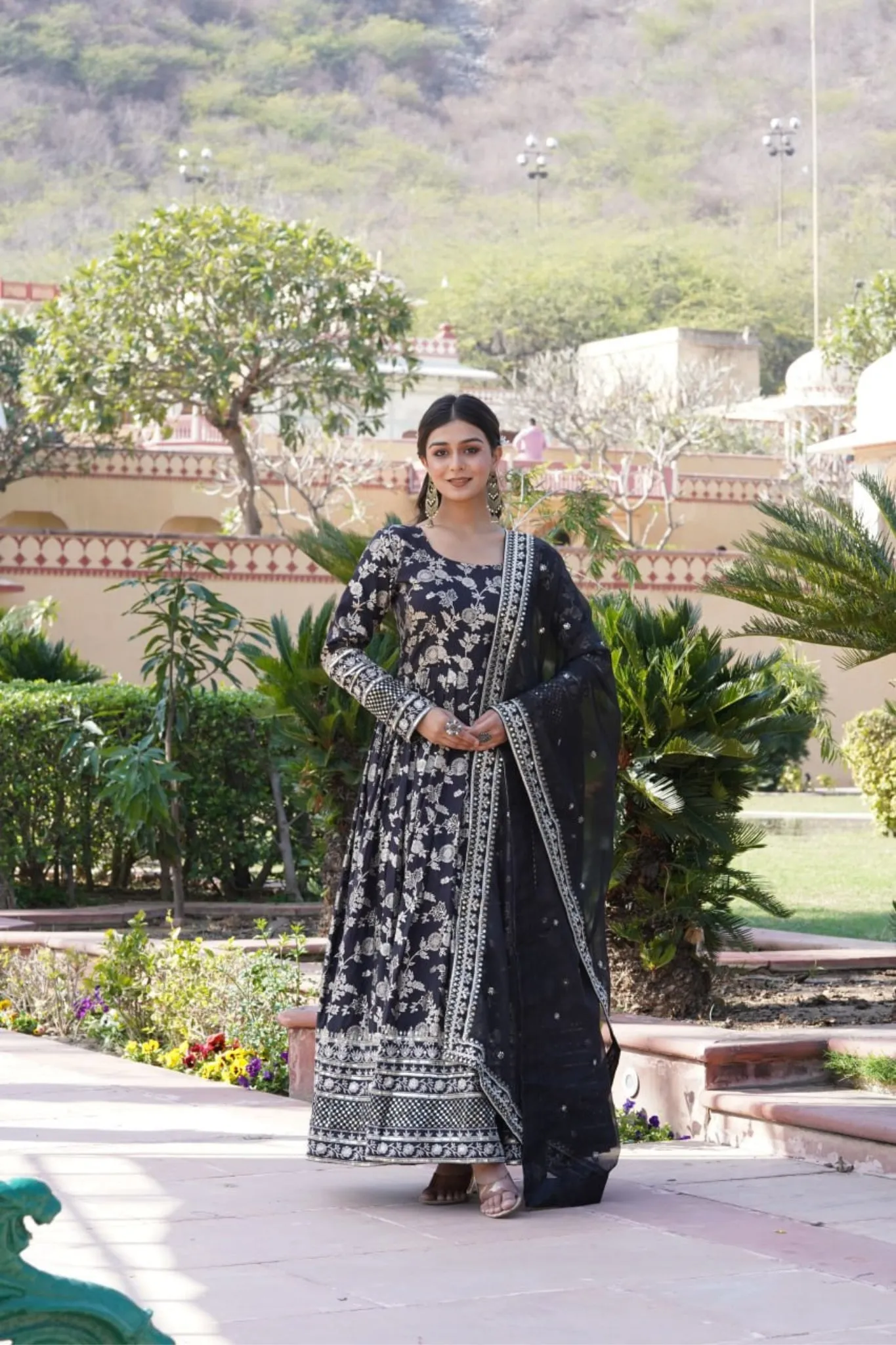 Jacquard With Sequins Embroidered Work Gown & Dupatta Set