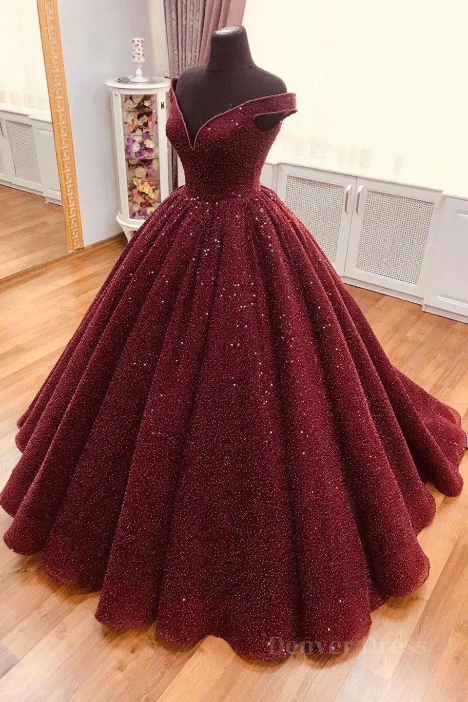 kamahe Burgundy tulle sequin long prom dress, burgundy long evening dress