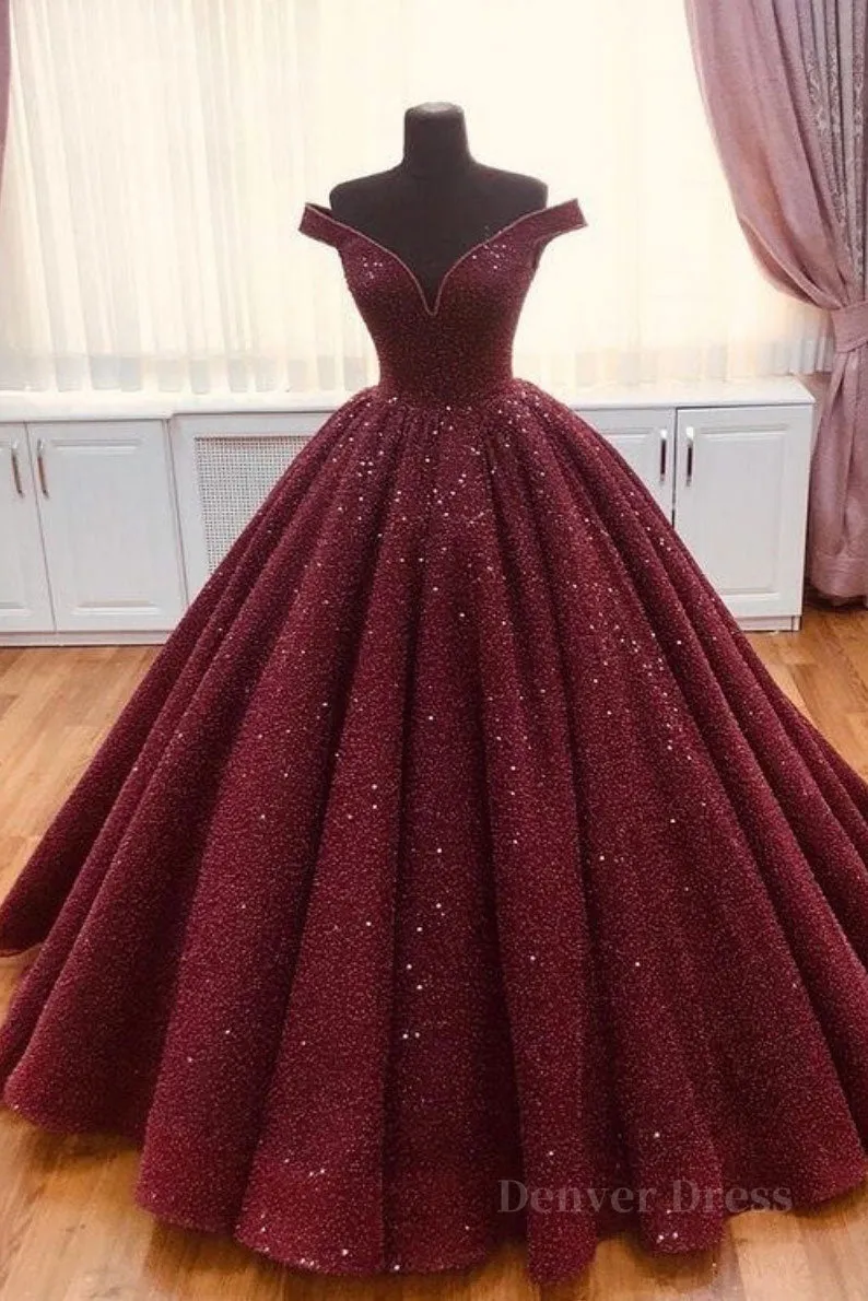 kamahe Burgundy tulle sequin long prom dress, burgundy long evening dress