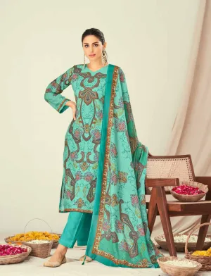 Kesar Lawn Cotton Unstitched Pakistani Print Suit Green