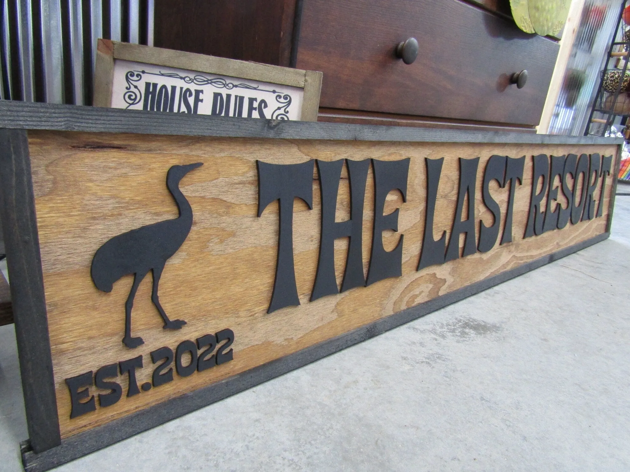 Large Custom Ranch Sign Resort Heron Over-sized Rustic Business Logo Wood Laser Cut Out 3D Extra Large Sign Studio Sign Commerical signage