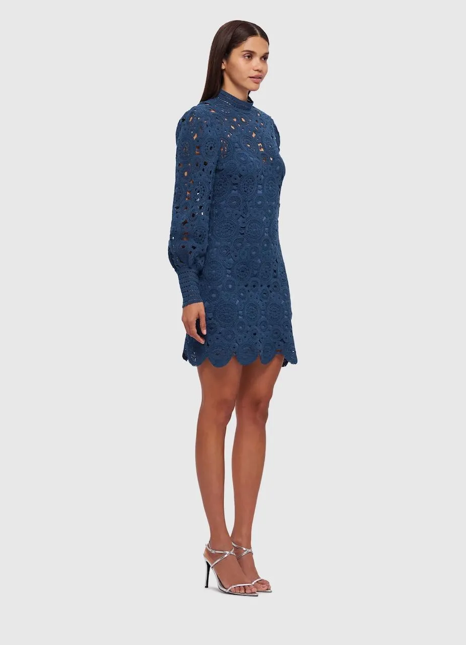 Leo Lin Daisy Crochet Long Sleeve Mini Dress - Navy