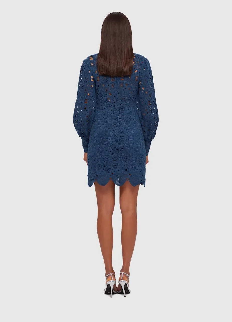 Leo Lin Daisy Crochet Long Sleeve Mini Dress - Navy