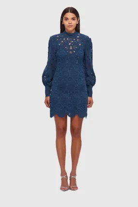 Leo Lin Daisy Crochet Long Sleeve Mini Dress - Navy