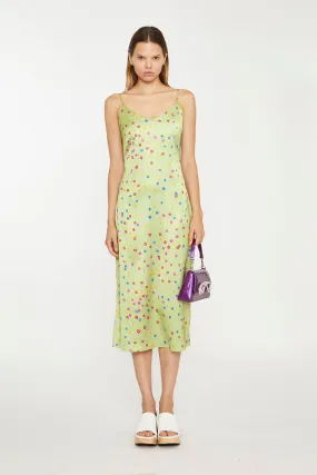 Lime-Multi Daisy Bias-Cut Slip Midi-Dress