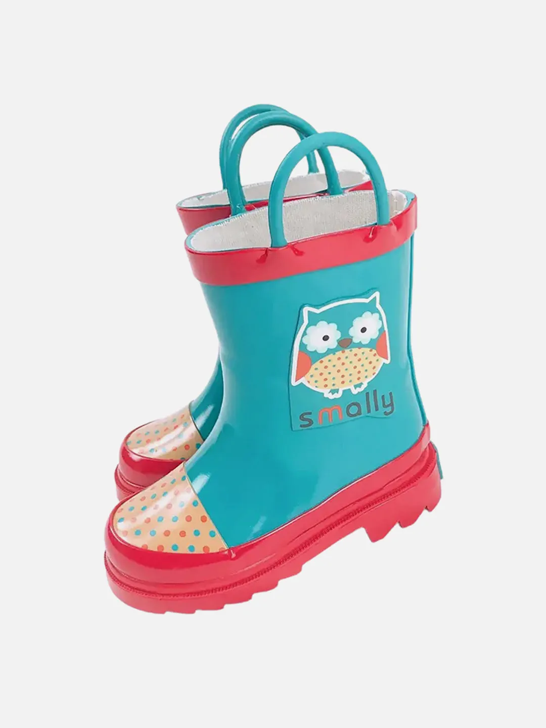 Little Surprise Box Blue Polka dots Owl Flexible Rubber Rain Gumboots for Toddlers and Kids