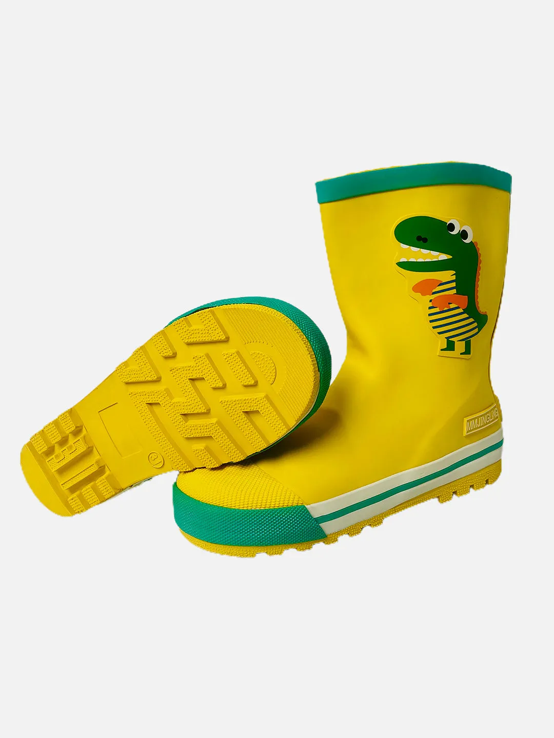 Little Surprise Box Mr. Yelosaur Stripe Flexible Rubber Rain Gumboots for Toddlers and Kids