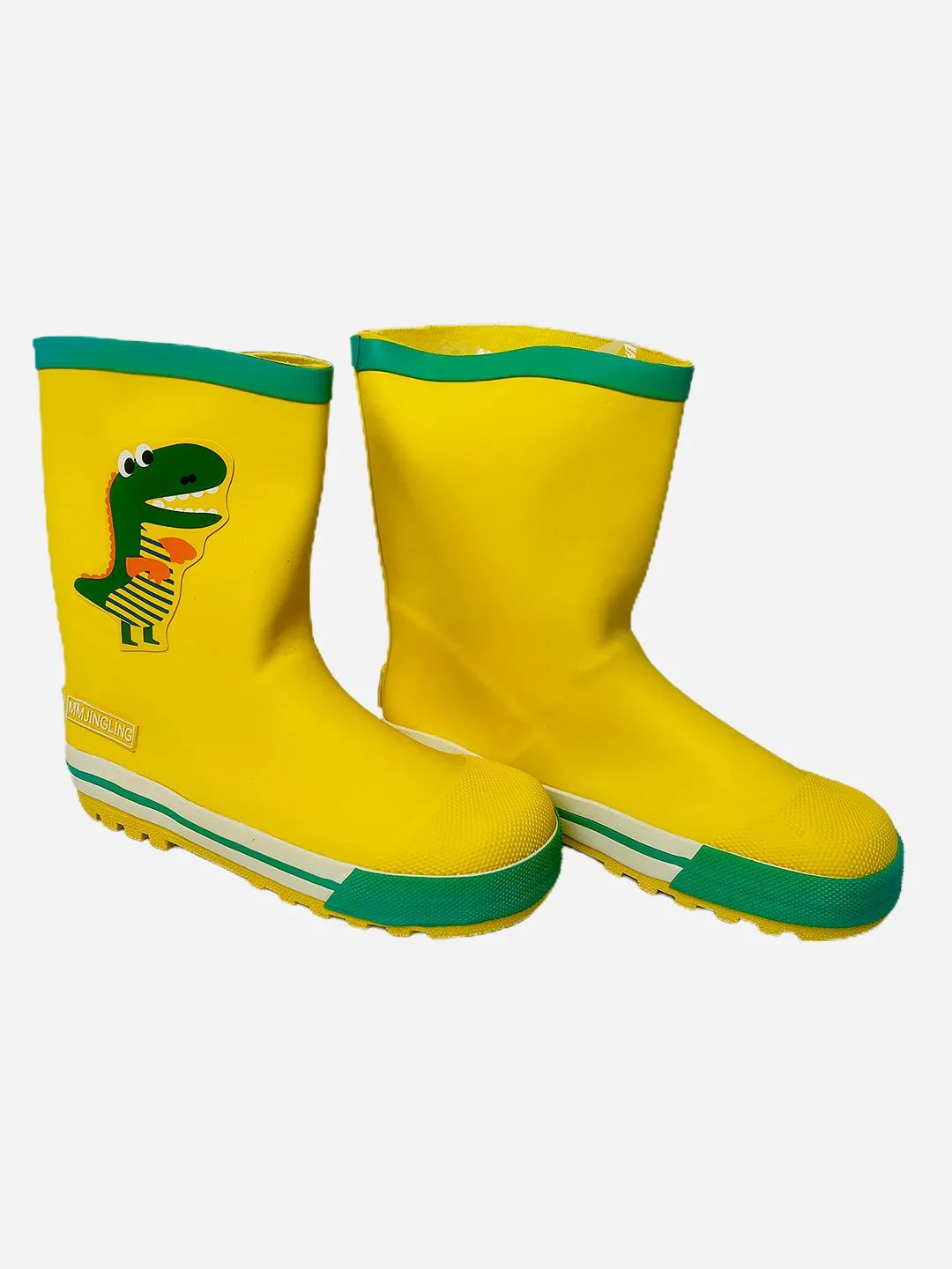 Little Surprise Box Mr. Yelosaur Stripe Flexible Rubber Rain Gumboots for Toddlers and Kids