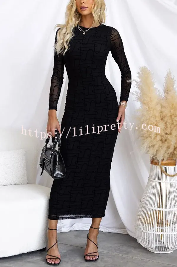 Love and Luxury Mesh Linear Abstract Print Stretch Maxi Dress (with Removable Slip)