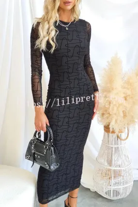 Love and Luxury Mesh Linear Abstract Print Stretch Maxi Dress (with Removable Slip)