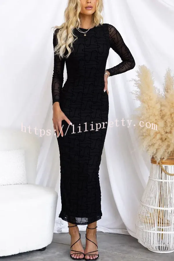 Love and Luxury Mesh Linear Abstract Print Stretch Maxi Dress (with Removable Slip)