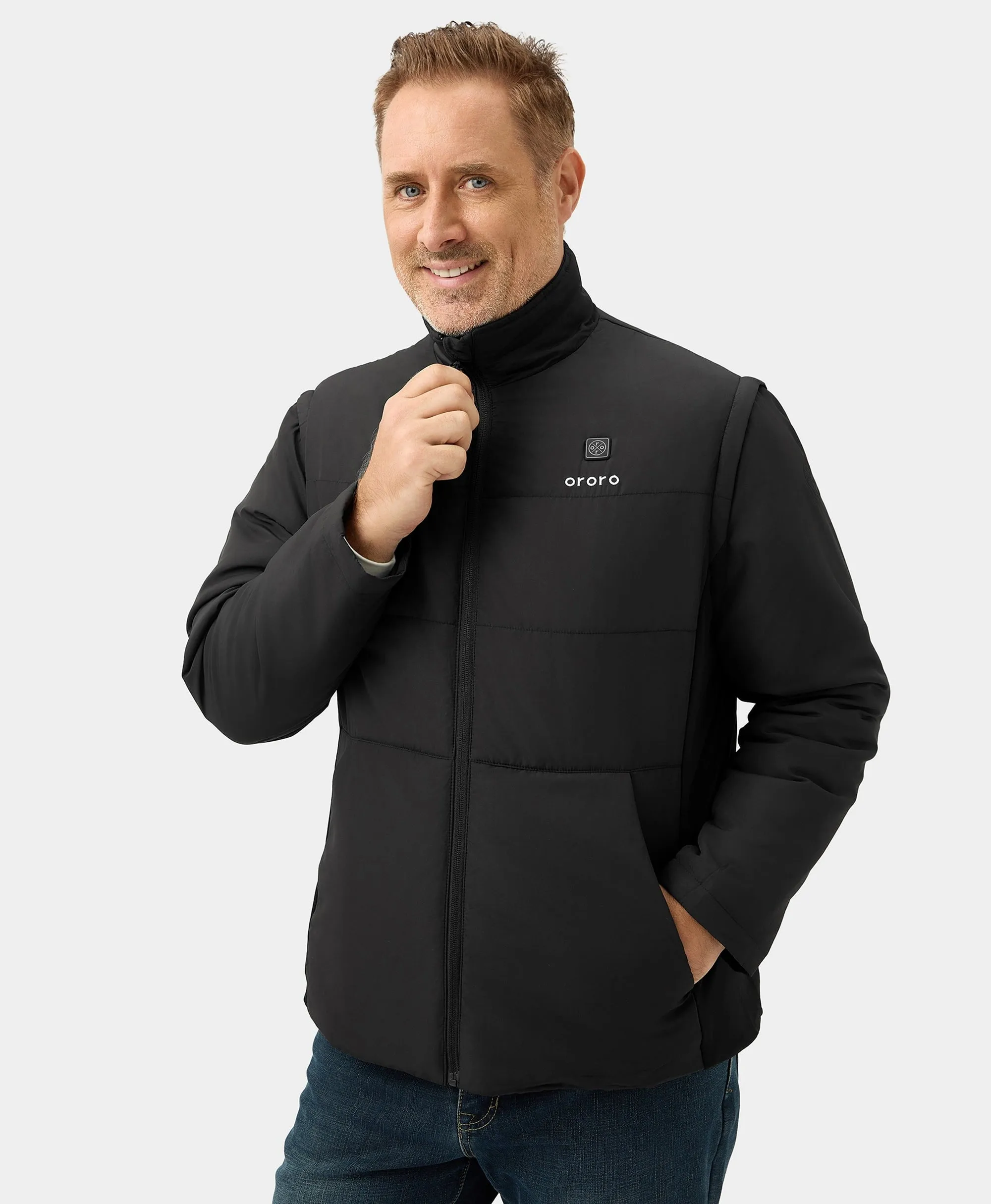 Men's Heated Golf Jacket with Zip-off Sleeves - Black