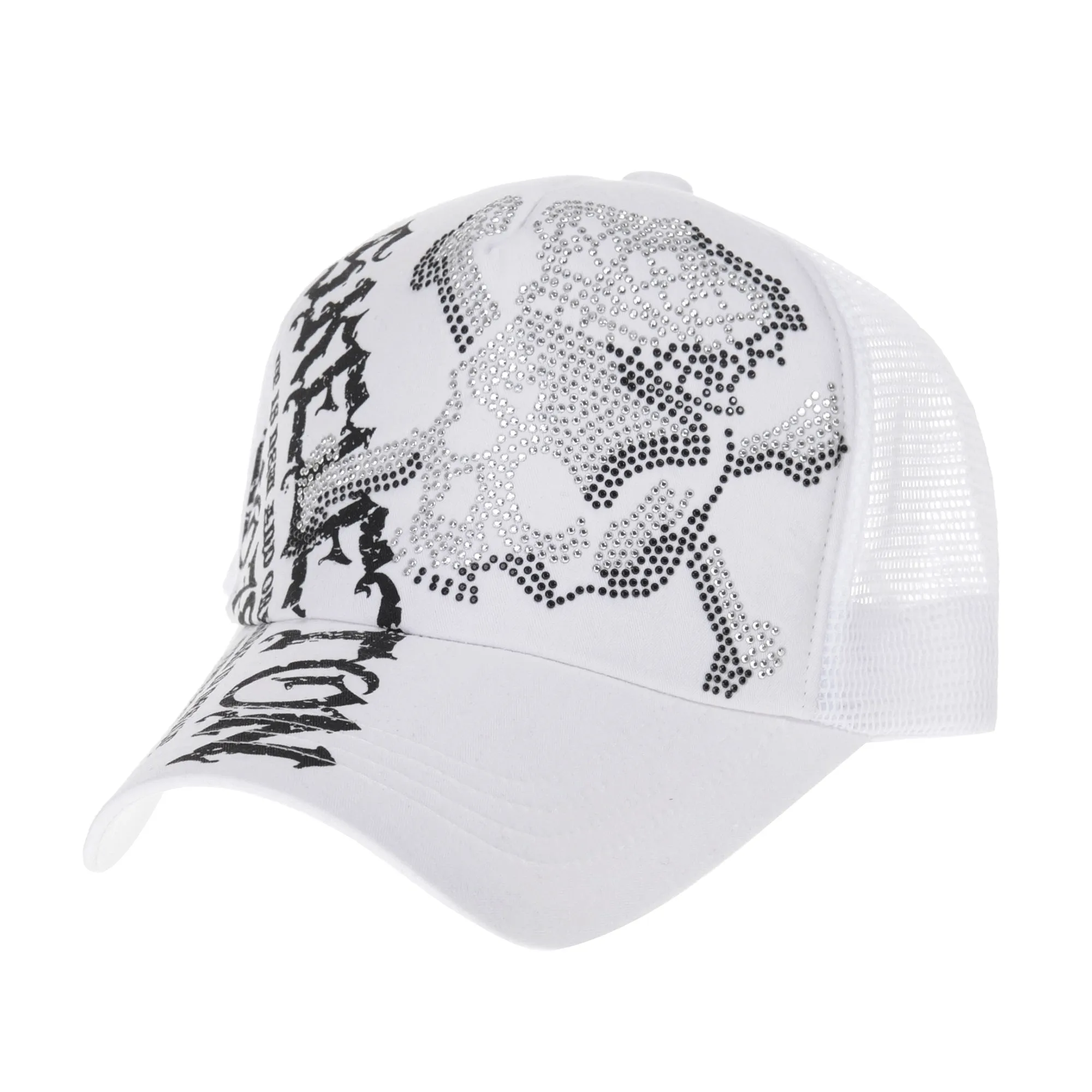 Meshed Baseball Cap Skull Rhinestones Trucker Hat KR1751