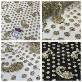 Metallic Embroided and Stone work lace mesh Dress Net Fabric 46" Wide M625