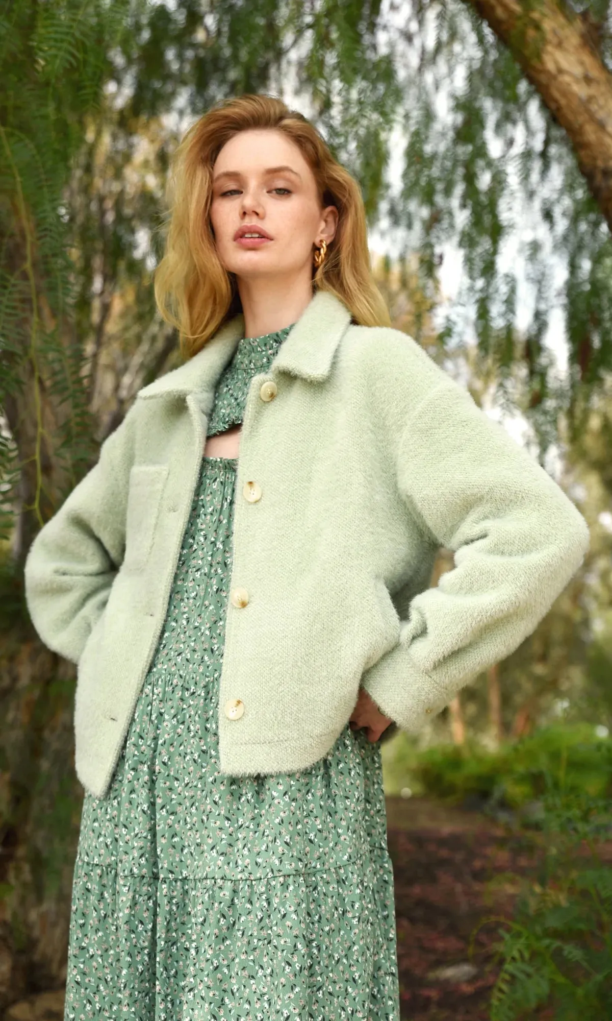 Mint Boxy Cropped Nate Jacket