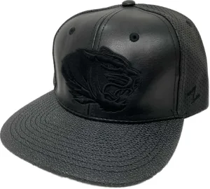 Missouri Tigers Zephyr Black Faux Leather with Textured Flat Bill Adj. Hat Cap