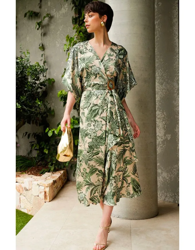 Monarch Wrap Dress Olive Cream