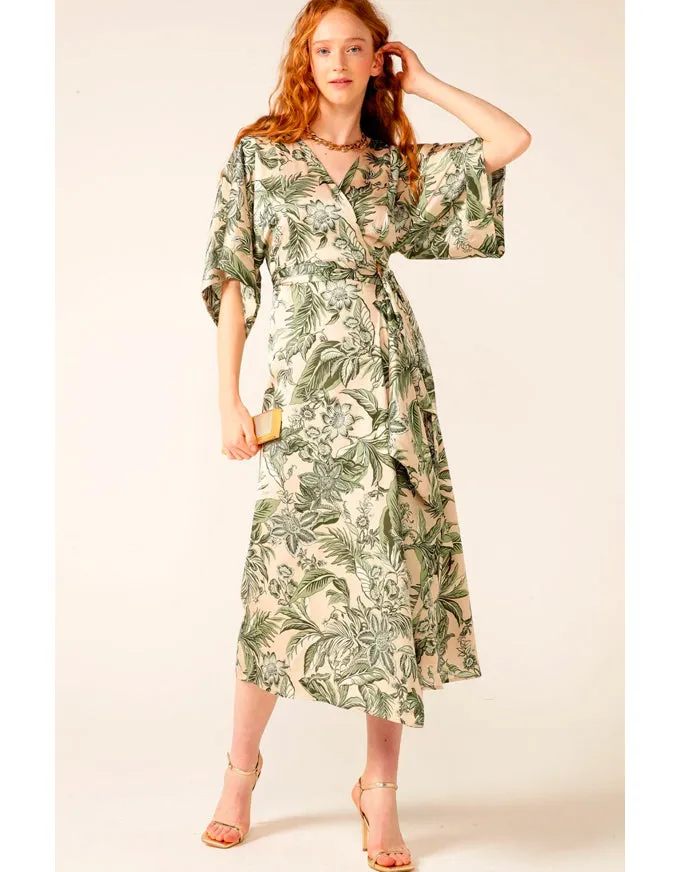 Monarch Wrap Dress Olive Cream